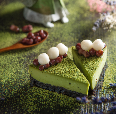 matcha red beans sweet dumpling (japanese dessert)の写真素材
