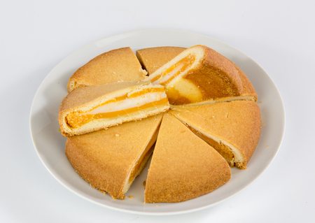 cheese cake isolated on white backgroundの写真素材