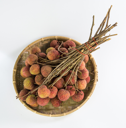 Bunch of fresh lychee (litchi, liche) on a white backgroundの写真素材