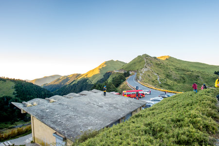 Taiwan, Hehuan mountain - October 21th. 2017: Beautiful mountain with blue sky at sunsetのeditorial素材