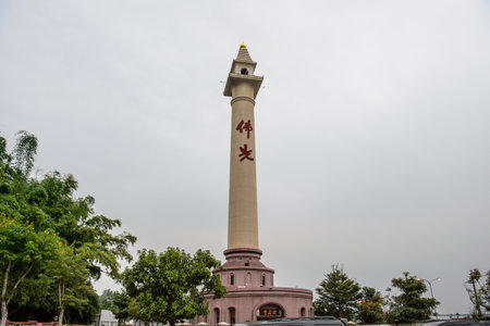 Kaohsiung, Taiwan - December 1,2017: information tower with chinese words "Fo Guang"のeditorial素材