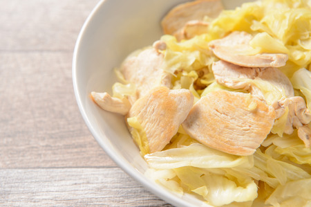 Home Made Taiwan Delicious Food Chicken Breast Cabbage for Ketogenic Diet and Body Health, Place for Text, Top View, High Protein and Fibrous, Low Carbohydratesの写真素材