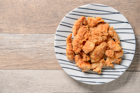 Home Made Taiwanese Fried Popcorn Chicken Delicious Food, Place for Text, Late-night Supper in Night Market, Top Viewの写真素材