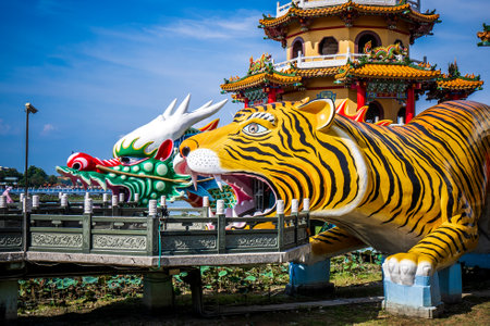 Lotus Pond Lianchihtan is a artificial lake and popular tourist destination on the east side of Zuoying District in Kaohsiung City in southern Taiwan.のeditorial素材