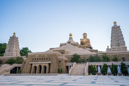 Wide view of the main Buddha sculpture of the Fo Guang Shan Buddha memorial center Kaohsiungのeditorial素材