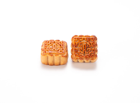 Mooncake in chinese traditional mid-autumn festival(moon festival) isolated on white background with...