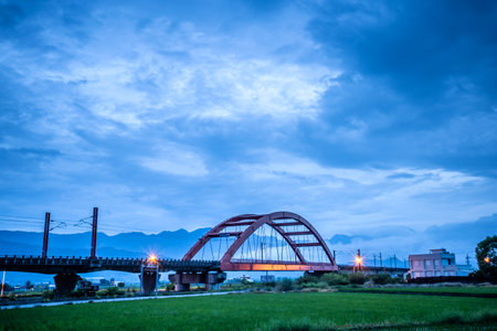 Hualien, Taiwan-August 14, 2018: Rural scenery with green paddy rice farm in Hualien, Taiwan, Asia.のeditorial素材