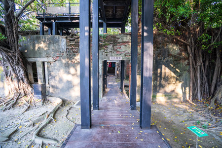 Tainan Anping, Taiwan - September 20, 2018: Anping Tree House at Anping District, Taiwan on September 20, 2018. This old warehouse is covered by branched of ancient Banyan Tree which is respected as sacred tree.のeditorial素材