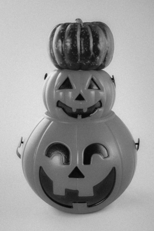 Beautiful halloween decoration trick or treat on white background with filter, concept of halloween party, copy space(text space), close-up, blank for textの写真素材