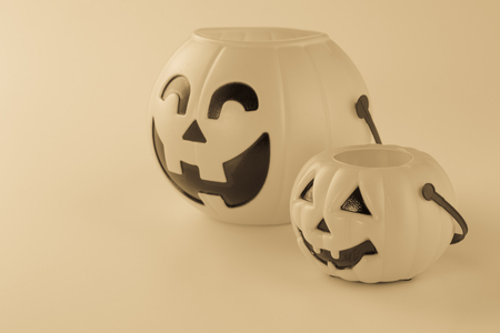Beautiful halloween decoration trick or treat on white background with filter, concept of halloween party, copy space(text space), close-up, blank for textの写真素材