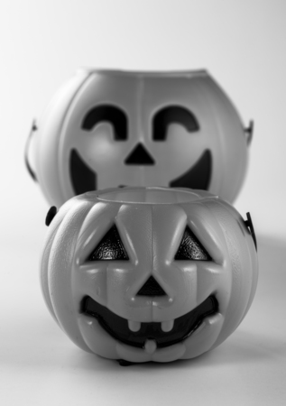 Beautiful halloween decoration trick or treat on white background with filter, concept of halloween party, copy space(text space), close-up, blank for textの写真素材