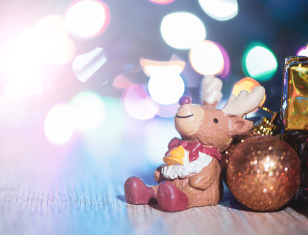 Beautiful Christmas decoration in blurry sparkle background, bokeh, close up, copy space (text space)の写真素材