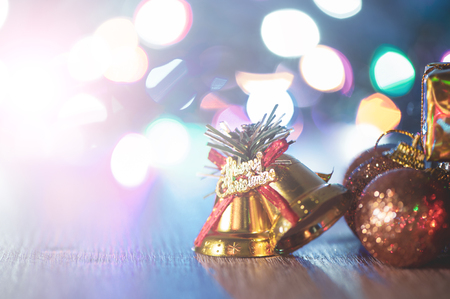 Beautiful Christmas decoration in blurry sparkle background, bokeh, close up, copy space (text space)の写真素材