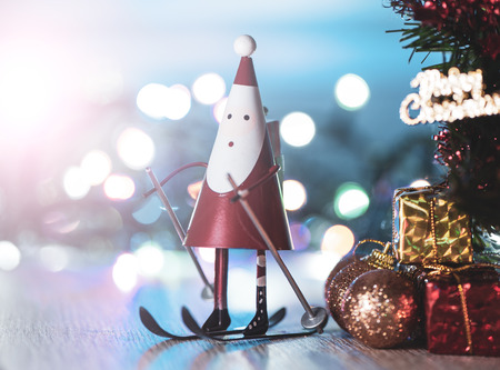 Christmas tree with beautiful xmas decoration in blurry sparkle background, bokeh, close up, copy space (text space)の写真素材