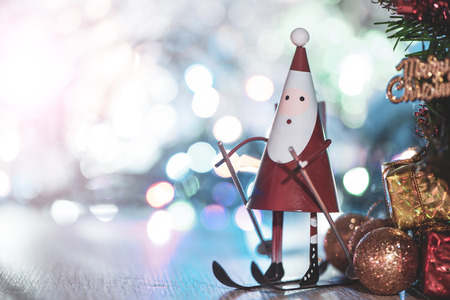 Christmas tree with beautiful xmas decoration in blurry sparkle background, bokeh, close up, copy space (text space)の写真素材