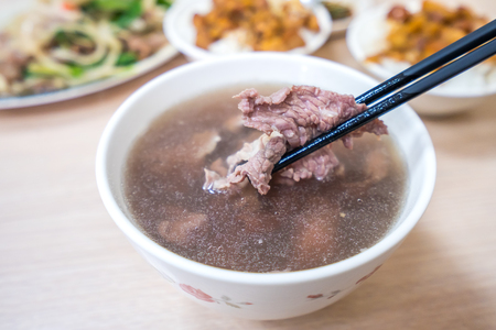 Taiwan famous food - Tainan beef soup, traditional breakfast in Tainan, Taiwan.の写真素材