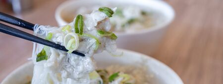 Delicious fish ball rice noodles in thick soup, common food in Tainan, Taiwan, Asia, Asian Taiwanese...
