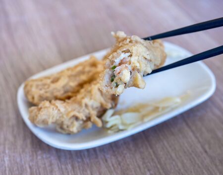 Fried shrimp roll - Taiwanese food cuisine in Tainan, Taiwan restaurant, close up, lifestyle.の写真素材