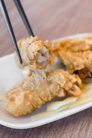 Fried shrimp roll - Taiwanese food cuisine in Tainan, Taiwan restaurant, close up, lifestyle.の写真素材