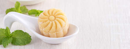 Colorful snow skin moon cake, sweet snowy mooncake, traditional savory dessert for Mid-Autumn...