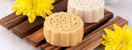 Colorful  moon cake, mung bean cake for Mid-Autumn festival traditional gourmet dessert
