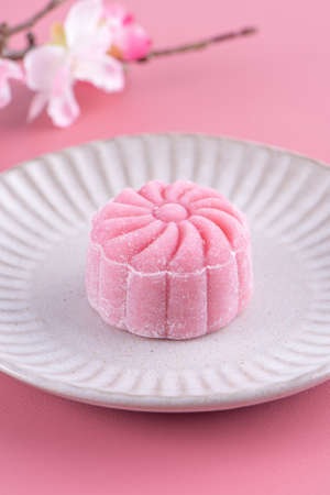 Colorful snow skin moon cake, sweet snowy mooncake, traditional savory dessert for Mid-Autumn...