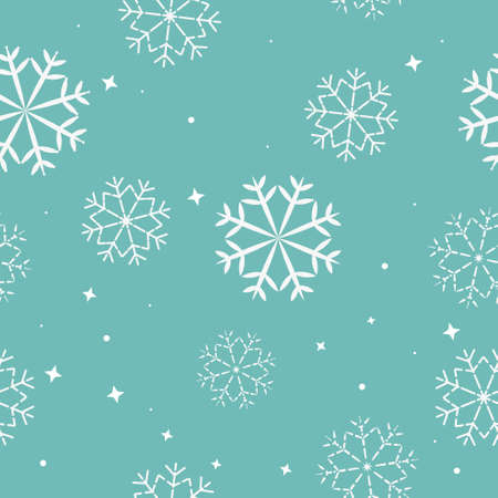 Seamless vector pattern of beautiful winter snowflakes on light blue background, design concept of winter season.のイラスト素材