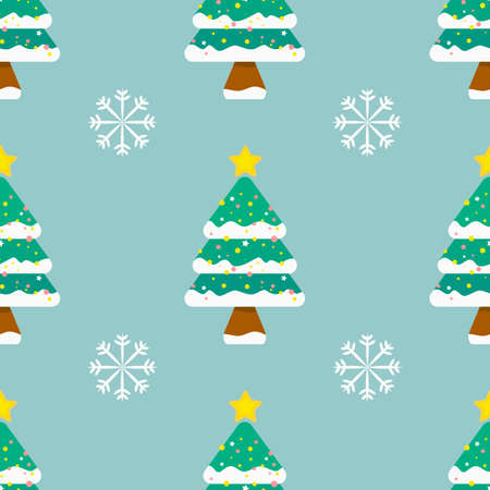 Seamless vector pattern of beautiful Christmas tree winter snowflakes on light green background, design concept of winter season.のイラスト素材