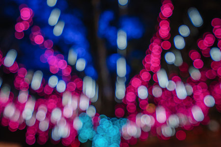 Christmas light decoration blurry background festive concept at night, bokehの写真素材
