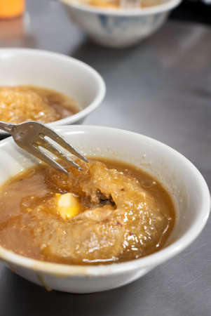 Taiwanese meatball-Delicious street food Bawan (Ba wan), steamed and deep fried starch wrapped round...
