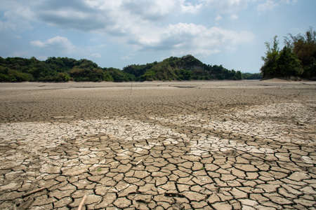 Drought lake and land in Guantian, Tainan, Taiwan. Water shortage concept.の写真素材