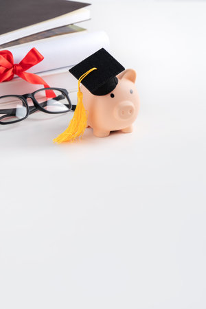 Design concept of new fresh graduate trying to find a job and learning to earnig and saving money.の写真素材