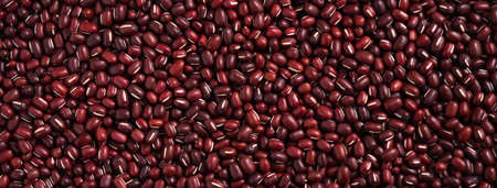 Top view of raw adzuki red bean as background with spoon.