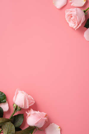 Mother's Day design concept background with pink rose flower on pink table background backgroundの写真素材