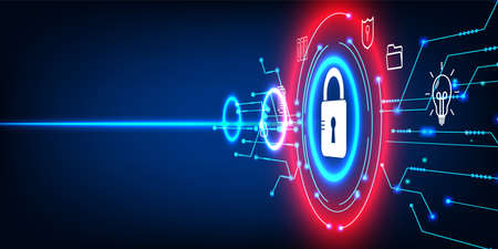 Concept of data security with padlock and cyber connection link. Technology Global Network Digital...