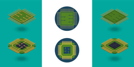 Vector of IC circuit board icon set. Technology semiconductor industry concept.のイラスト素材