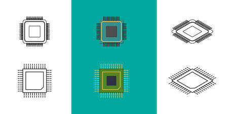 Vector of IC circuit board icon set. Technology semiconductor industry concept.