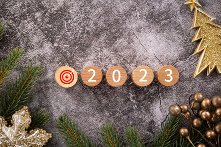 Christmas and New year of 2023 goals, plan and action design concept, vision and resolution forecast.の写真素材