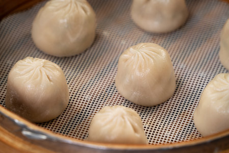 Steamed pork soup dumplings named Xiao long bao in Taiwan, Taiwanese famous gourmet.の写真素材