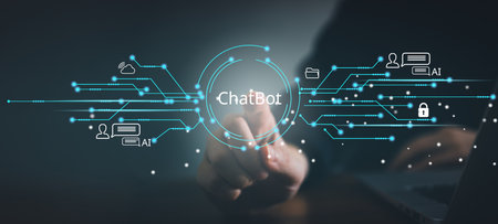 Concept of technology and business AI Chat bot ChatBot, global internet communication application.の写真素材
