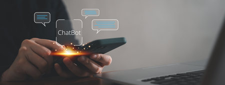 Concept of technology and business AI Chat bot ChatBot, global internet communication application.の写真素材
