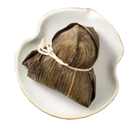 Zongzi, rice dumpling - Design concept of famous food in duanwu dragon boat festival with clipping path, cut out, isolated on white backgroundの写真素材