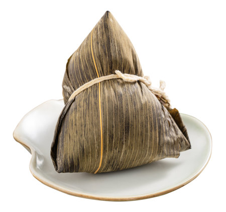 Zongzi, rice dumpling - Design concept of famous food in duanwu dragon boat festival with clipping path, cut out, isolated on white backgroundの写真素材