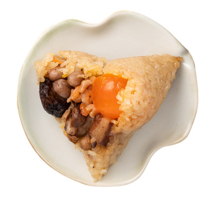Zongzi, rice dumpling - Design concept of famous food in duanwu dragon boat festival with clipping path, cut out, isolated on white backgroundの写真素材