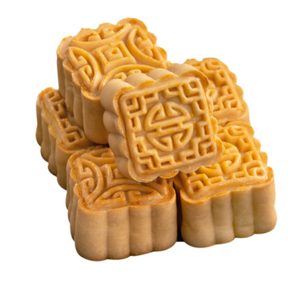 Delicious moon cake for Mid-Autumn Festival food mooncake isolated white table background.の写真素材