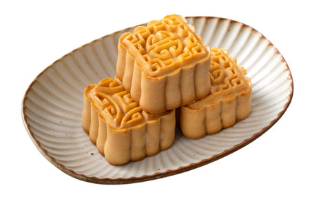 Delicious moon cake for Mid-Autumn Festival food mooncake isolated white table background.の写真素材