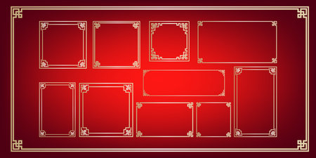 Chinese style golden frame element for traditional festival design concept.のイラスト素材