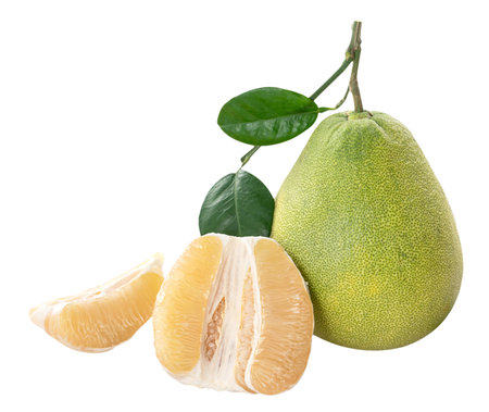 Fresh peeled pomelo, pummelo, grapefruit, shaddock isolated on white background, clipping path.の写真素材