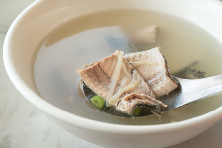 Milkfish skin soup, distinctive and famous seafood cuisine of Taiwanese street food in Tainan.の写真素材
