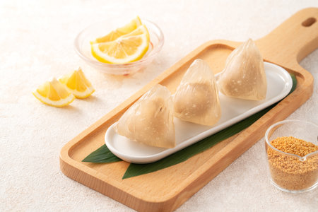 Zongzi, crystal ice rice dumpling for Dragon Boat Festival food with sweet bean paste filling.の写真素材